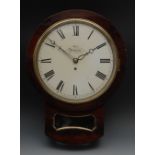 A Victorian mahogany drop-dial wall clock, 30cm circular painted dial inscribed May, Norwich,