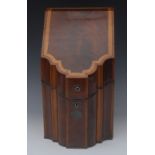 A George III kingwood and satinwood crossbanded mahogany commode fronted knife box,
