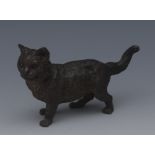 Franz Bergman (Austrian, early 20th century), a cold painted bronze cat, raised tail,