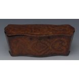 A 19th century French kingwood and marquetry serpentine bombe shaped sewing box,