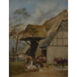 English School (19th century)
Cattle By The Barn,
indistinctly signed, dated 1818, oil on panel, 37.