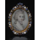 English School, 19th century, a portrait miniature, a lady, bust length, tousled hair,