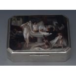 A George V silver canted rectangular cigarette box,