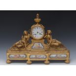 A French mid 19th century ormolu and porcelain mounted mantel clock,