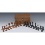 19th century composed boxwood and ebony Staunton pattern chess set,