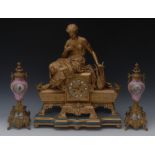 A 19th century French gilt metal figural mantel clock, 9.