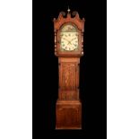 A George/William IV oak and mahogany longcase clock, 31cm arched painted dial inscribed **, Belper,