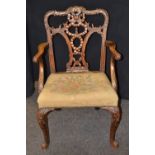 A good 19th century mahogany Chippendale Revival elbow chair,