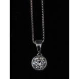 A solitaire diamond pendant necklace, round brilliant cut diamond drop, approx 0.