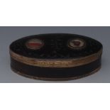 A George III tortoiseshell and pique navette shaped snuff box,