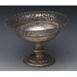 A George V silver shaped circular pedestal fruit comport,