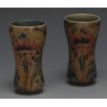 A pair of Moorcroft Macintyre miniature waisted cylindrical Chrysanthemum pattern  vases,