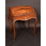 A 19th century bronze mounted rosewood and marquetry bombe bonheur de jour, shaped top, the top,