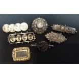 A Regency hair work and yellow metal mourning brooch,