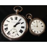 A Victorian silver open face pocket watch, white dial, bold Roman numerals, minute track,