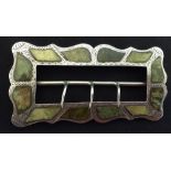 A Victorian silver and hardstone belt buckle, shaped rectangular frame,