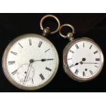 A 19th century continental 800 grade silver open face pocket watch, white dial, bold Roman numerals,