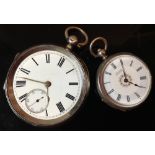 A Victorian silver open face pocket watch, white dial, bold Roman numerals, minute track,