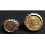 A Victorian half sovereign ring, open crown claw mount,