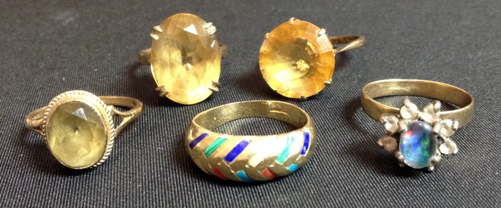 A large yellow citrine and 9ct gold single stone dress ring;  others;