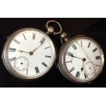 A Victorian silver open face pocket watch, white dial, bold Roman numerals, minute track,