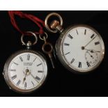 An Edwardian silver open face pocket watch, white dial, bold Roman numerals, subsidiary seconds,