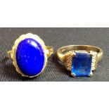 A synthetic blue spinel and cubic zirconia dress ring, 18ct gold shank,