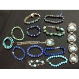 A lapis lazuli globular bead bracelet; others;  a natural rough cut turquoise and silver bracelet;