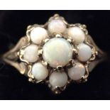 A Victorian style opal flower head cluster ring,