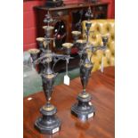 A pair of 19th century French bronze four branch candelabra,