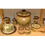 Studio Pottery - a large ovoid pottery storage jar and lid, glazed with flecks of green and blue,