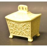 A Victorian Aesthetic Movement Queen's Ivory Ware pressed glass box and cover,