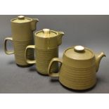 A Denby Chevron pattern coffee pot, another smaller,