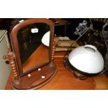 A Victorian mahogany dressing-table mirror, turned bobbin supports, shaped base,