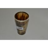 A Victorian horn beaker, silver rim, 11cm high,