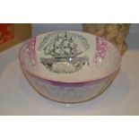 A Sunderland lustre Ancient Order of Foresters bowl, printed in monochrome with crest and verse,