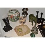 An Inuit stone carving; a 19th century Chinese ginger jar; a hardstone elephant;
