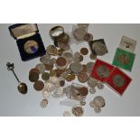 Coins - various commemorative crowns; a silver napkin ring;