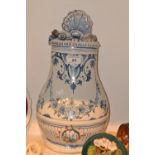 A late 18th century Delft pottery wall-hanging baluster fountain,