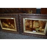 A pair of Victorian crystoleums, of figures in a garden,