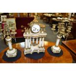 A French Second Empire ormolu and alabaster portico clock garniture, 7.