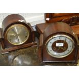 An Art Deco oak mantel clock, Arabic numerals, twin winding holes, c.