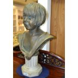 Anna Semenof (1888-1917), after, a bronzed terracotta bust of a young girl, signed in the maquette,