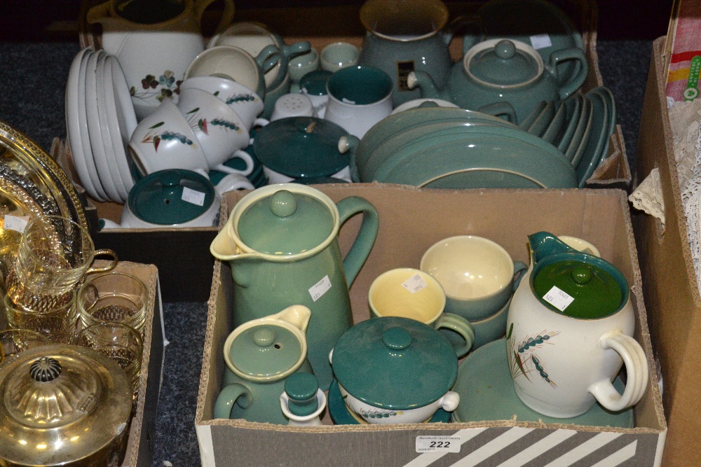 A part Denby Greenwheat breakfast service, comprising bachelor's teapot, covered water jug, teacups,
