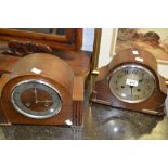 An Art Deco oak mantel clock, Arabic numerals, twin winding holes, c.