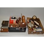 Boxes and Objects - a 20th century oak pocket watch case; a miniature Edwardian mahogany hairbrush,