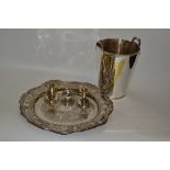 Plated Ware - a tapering cylindrical wine bucket;  a shaped circular die stamped tray;  a ;