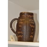 A Doulton Slaters silver mounted ale jug, as a leather jack, applied with The Landlord's Caution,