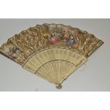 A 19th century French paper and bone twenty two stick fan,