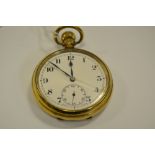 A Denison gold plated full-face pocket watch, the white enamel dial painted with Arabic numerals,